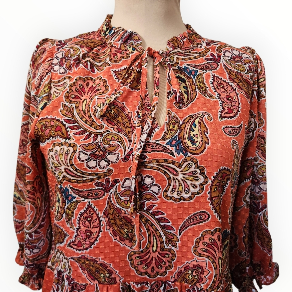 NANETTE LEPORE Dusky Orange Paisley Print Shift Dress - Size 10 - Picture 5 of 16